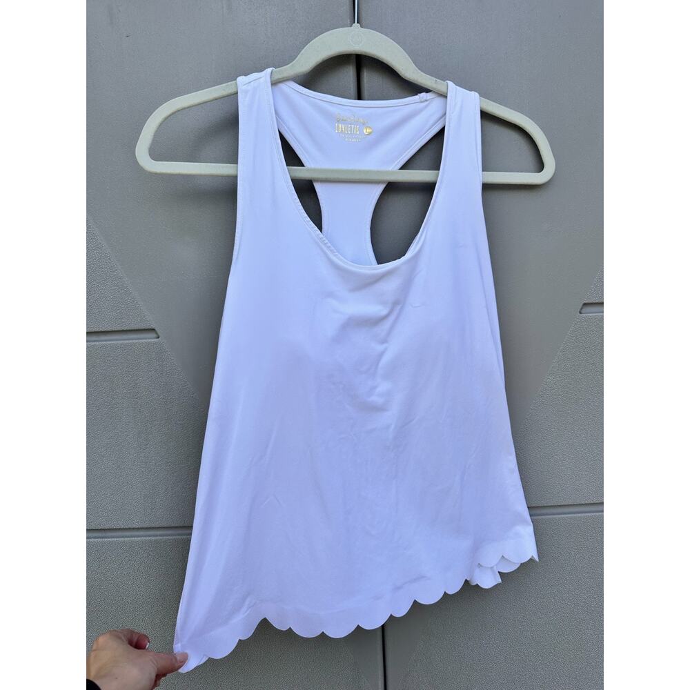 Lily Pulitzer Luxletic White Racerback Tank Top Scalloped Hem Sz L Activewear - Picture 2 of 12